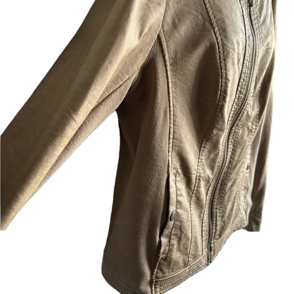 Sebby Collection Faux Leather Moto Jacket Light Taupe Stretch Side Panels Large - Picture 9 of 9